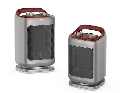 Portable Electric Heaters With Silver Red Design Carry Handle Mesh Front And Control Knobs 3d model