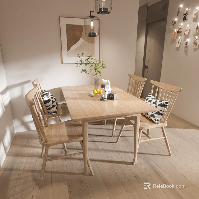 Cozy Apartment Dining Area With Wooden Table Chairs And Decor 3d model 