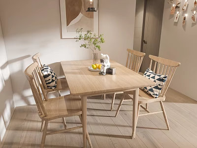 Cozy Apartment Dining Area With Wooden Table Chairs And Decor 3d model
