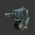 Blue Robot Character Design Featuring Wheels Mechanical Arm Eye Light And Antenna