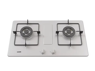 White Gas Stove With Two Burners And Control Knobs For Kitchen Appliance 3d model