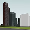 Modern Glass Facade Office Building In Urban Commercial District With Pedestrians And Shops