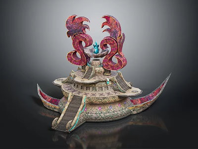 Unique Fantasy Building With Multi Level Structure Staircases And Colorful Decorative Ornaments 3d model