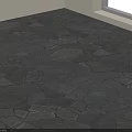 Gray Irregular Slate Stone Floor Tiles Laid In Indoor Corner With Window