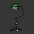 Classic Table Lamp With Green Lampshade Silver Stand Base And Hanging Chain