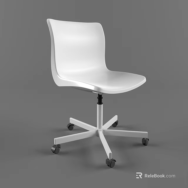 Modern White Single Chair With Five Star Caster Base And Smooth Seat Design 3d model 