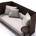 Modern Double Sofa With Light Gray Cushions Dark Brown Frame And Small Round Side Table 3d model