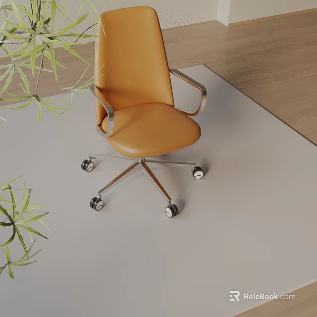 Modern Orange Leather Office Chair With Metal Armrests And Rolling Wheels 3d model 