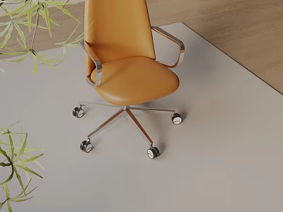 Modern Orange Leather Office Chair With Metal Armrests And Rolling Wheels 3d model