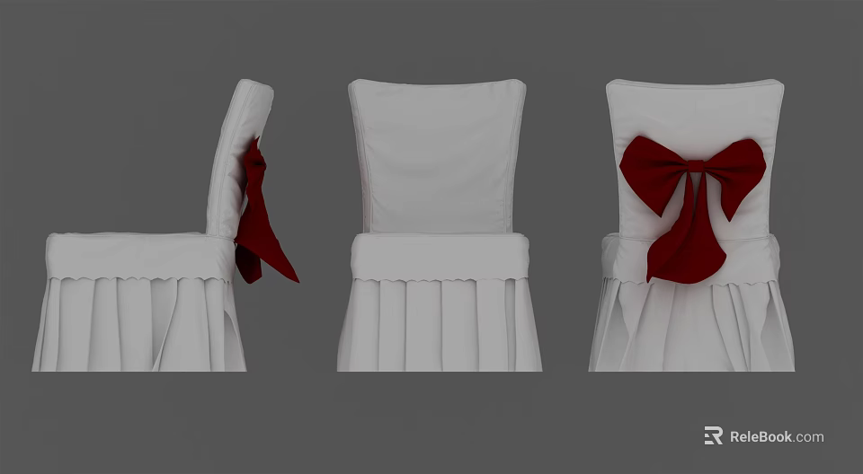 Elegant Dining Chairs With White Covers Red Bows And Pleated Skirt Design 3d model 
