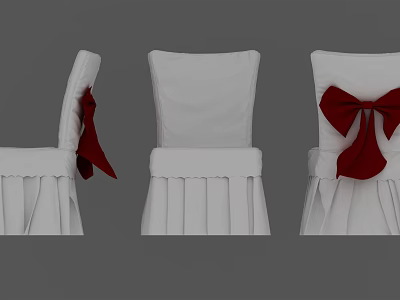 Elegant Dining Chairs With White Covers Red Bows And Pleated Skirt Design 3d model