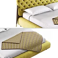 Elegant Green Double Bed With Velvet Tufted Headboard And White Pillows Plaid Blanket
