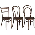 Three Dark Brown Wooden Leisure Chairs With Straight And Curved Backrest Simple Style Designs