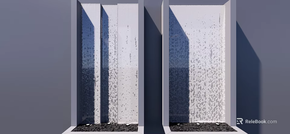 Modern Water Feature Wall With Flowing Water And Pebble Base Shadow Effects 3d model 