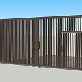 Modern Brown Metal Entrance Gate With Vertical Slats And Double Doors