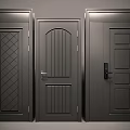 Three Modern Black Hinged Doors Featuring Different Panel Designs for Interior Spaces 3d model