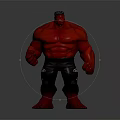 Red Muscular Game Movie Character With Strong Build And Black Pants