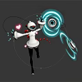 White Game Movie Character With Helmet Cat Ear Design Holding Glowing Rope Red Heart Patterns