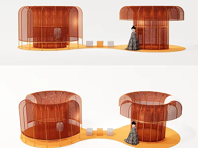 Creative Orange Hollow Pavilion Design With Dress Figure And Square Decor Items 3d model