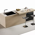 Modern Minimalist Bar Counter With Wooden Top Black Stools Sink And Dishwasher