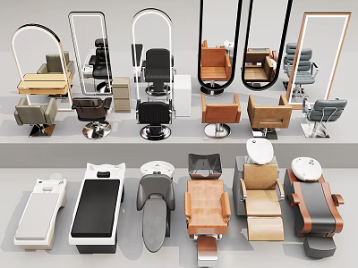 Various Furniture Pieces Including Chairs Sofas And Massage Beds Displayed In Modern Showroom Setup 3d model