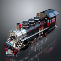 Vintage Black Silver Steam Train Model With Three Chimneys Red Accents Shiny Surface