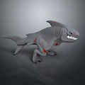 Ferocious Gray Shark Creature 3D Model With Red Accents Open Mouth Sharp Teeth 3d model