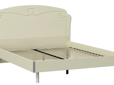 Beige Double Bed with Ornate Headboard Heart Pattern Curved Details Slatted Base and Metal Legs 3d model