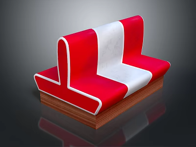 Red And White Curved Reception Desk With Wooden Base And Glossy Surface 3d model