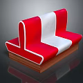 Red And White Curved Reception Desk With Wooden Base And Glossy Surface
