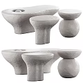 White Minimalist Coffee Table Set With Rough Texture And Various Shapes 3d model