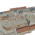 Urban Storage Area With Red Brick Buildings Metal Sheds Containers And Sign