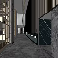 Modern Hotel Lobby Interior with Marble Floor Large Chandelier Columns and Floor to Ceiling Windows