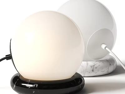 Modern Spherical Table Lamp With Lit White Shade And Black White Marble Bases 3d model