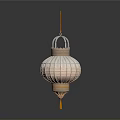 Traditional White Woven Lantern With Yellow Hanging Rod And Tassel Decoration
