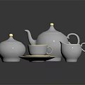 Elegant White Tea Set with Teapot Teacup Saucer Creamer and Gold Trim on Black Background