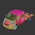 Pink Commercial Truck With Cab And Open Flatbed For Transport