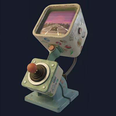 Vintage Style Play Equipment With Joystick Control And Colorful Screen Green Base And Decorative Patterns 3d model