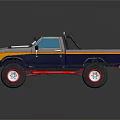 Gray and Dark Blue Off Road Pickup Truck With Large Tires Red Rims Open Bed