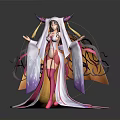 Anime Style Female Character With Horns Long Flowing Robe And Red Boots