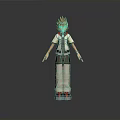 3D Anime Character With Orange Spiky Hair White Shirt Black Vest Green Shorts Red Shoes