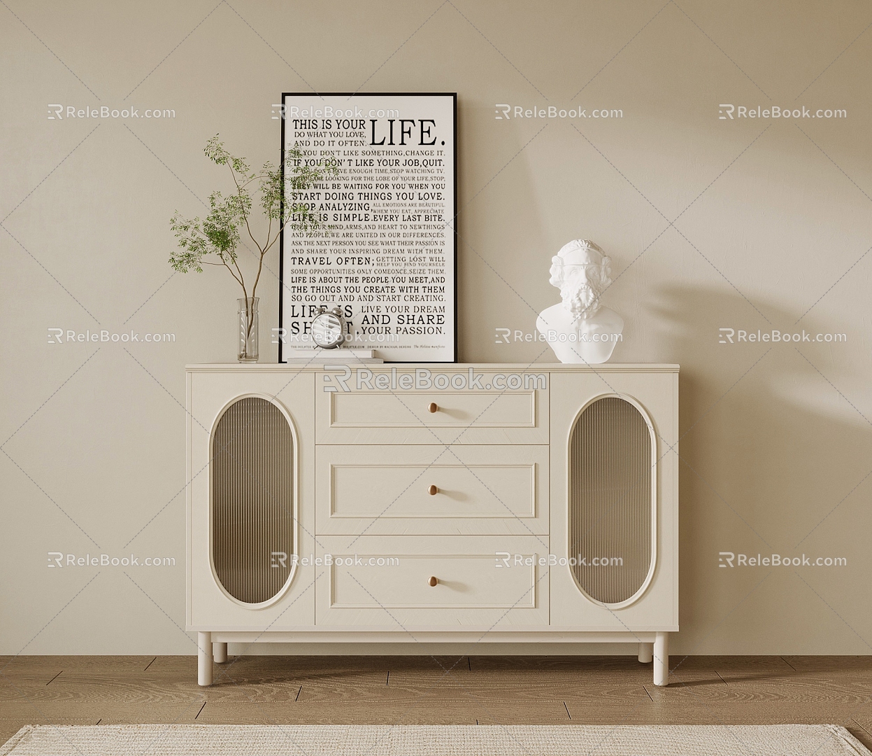 French Side Cabinet Cream Sideboard Decorative Cabinet Entrance Cabinet 3d model