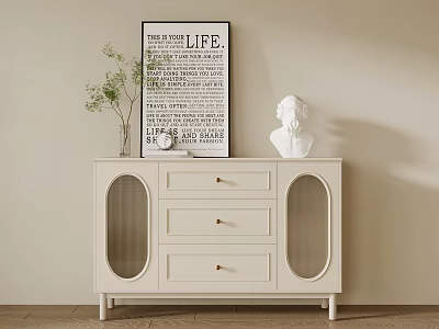 White Console Table with Plant Framed Art and Bust Statue for Entryway Interior 3d model