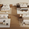 Modern Double Beds In Cozy Bedroom With Wooden Frames Neutral Bedding And Nightstands