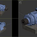 Blue Industrial Electric Motor On Concrete Base With Metal Shaft Housing