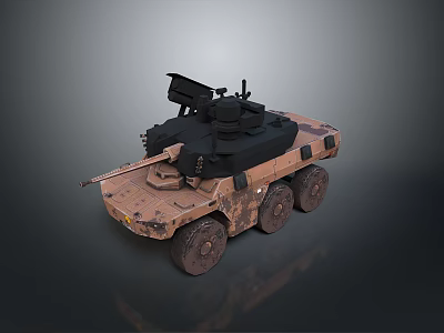 Sand Colored Wheeled Tank With Turret And Weapon System On Gray Background 3d model
