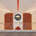 Elegant Modern Chinese Staircase With Marble Steps Golden Handrails Red Decor And Plant Accents