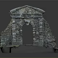 Ancient Weathered Stone Archway Ruins With Moss Covered Walls And Grass