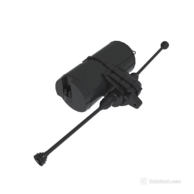Black Mechanical Component With Cylindrical Body Long Rod And Mounting Parts 3d model 