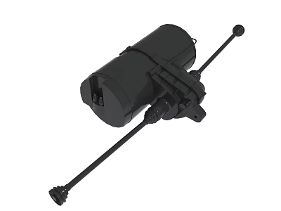 Black Mechanical Component With Cylindrical Body Long Rod And Mounting Parts 3d model